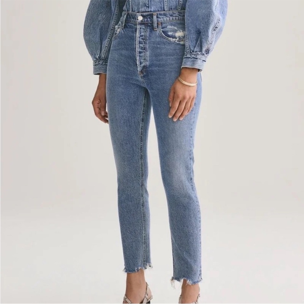 AGolde Nico High Rise Slim in Rooted - Classic Blue Women's Jeans